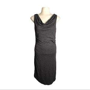 Loft | Wool Blend Sleeveless Drape Neck Gray Midi Dress •